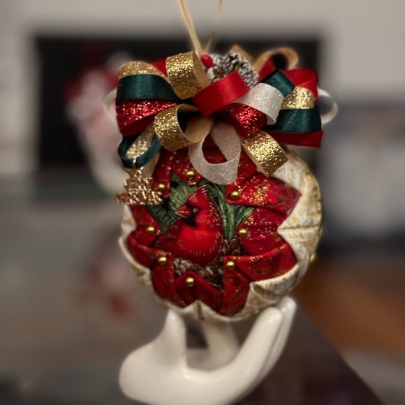 Christmas Tree Ornament, Cardinal Bird, Handmade Quilted Christmas Tree Ornament - Picture 7 of 16